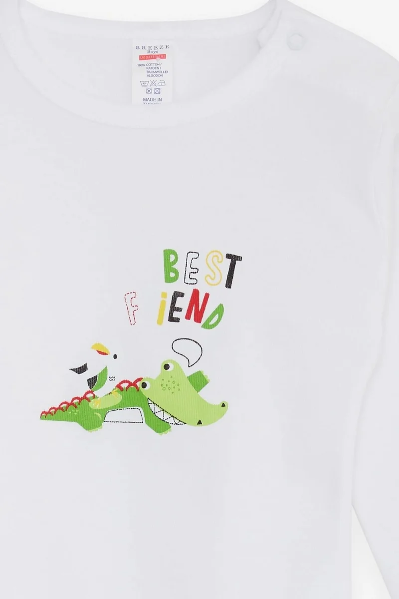 Breeze Baby Boy Snap-On Body Crocodile Printed 9 Months-3 Years, White