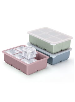 sokany 3 Pack Silicone Ice Cube Trays, Large Size Silicone Ice Cube Molds with Leak Proof, Removable Lid Square Ice Cube Tray And BPA Free for Cocktail, Whiskey, Stackable Flexible Ice (Pink/Blue/Green)  - Image 1