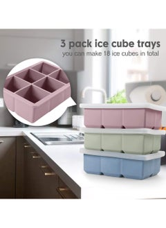 sokany 3 Pack Silicone Ice Cube Trays, Large Size Silicone Ice Cube Molds with Leak Proof, Removable Lid Square Ice Cube Tray And BPA Free for Cocktail, Whiskey, Stackable Flexible Ice (Pink/Blue/Green)  - Image 4