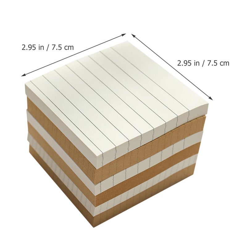Sticky Memo Pads 6 Pack White and Kraft Paper Grid Lined Blank Sheets Tearable Adhesive Notes - Image 3