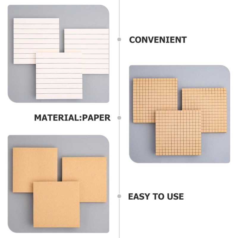 Sticky Memo Pads 6 Pack White and Kraft Paper Grid Lined Blank Sheets Tearable Adhesive Notes - Image 4