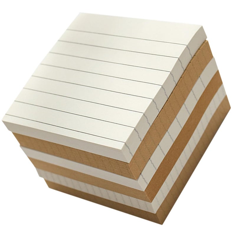 Sticky Memo Pads 6 Pack White and Kraft Paper Grid Lined Blank Sheets Tearable Adhesive Notes - Image 2