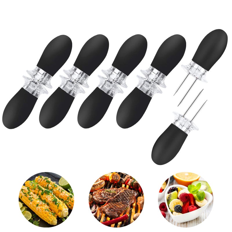 10Pcs5 Pairs Corn Holders Stainless Steel Corn on The Cob BBQ Fork Skewers for Home Cooking Parties CampingBlack