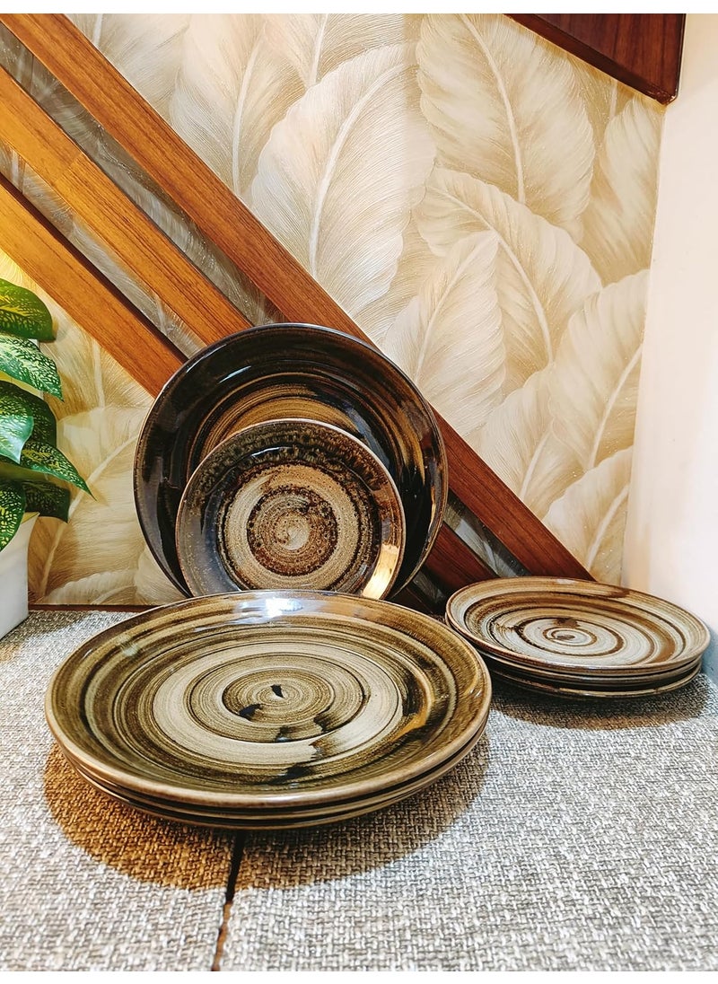 Caffeine Caffeine Ceramic Handmade Stoneware Wooden Brown Combo Dinner Set (15 pcs. Microwave & Dishwasher Safe)  - Image 5