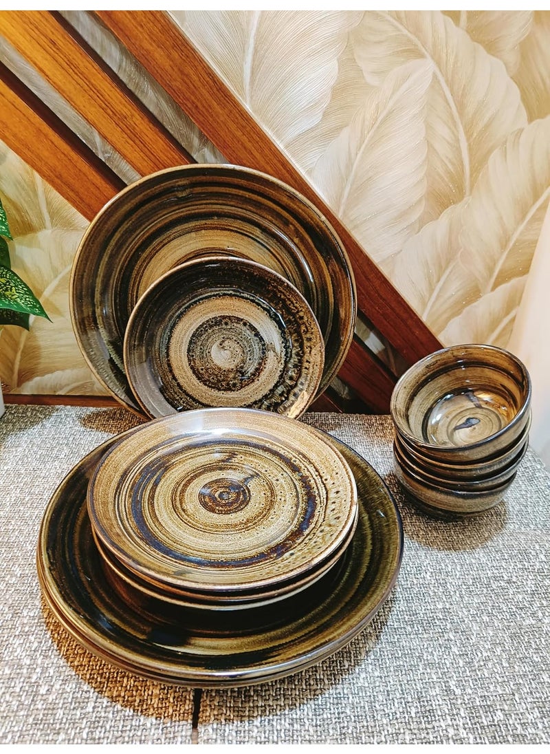 Caffeine Caffeine Ceramic Handmade Stoneware Wooden Brown Combo Dinner Set (15 pcs. Microwave & Dishwasher Safe)  - Image 3