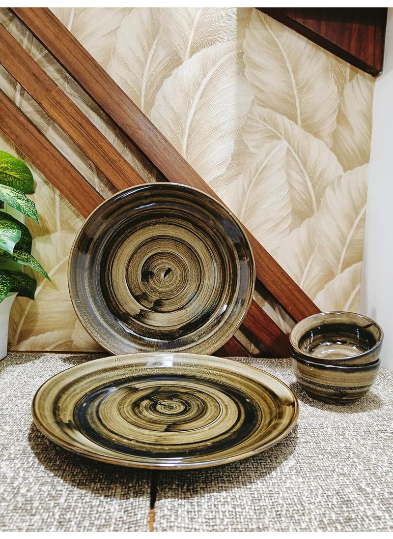Caffeine Caffeine Ceramic Handmade Stoneware Wooden Brown Combo Dinner Set (15 pcs. Microwave & Dishwasher Safe)  - Image 4