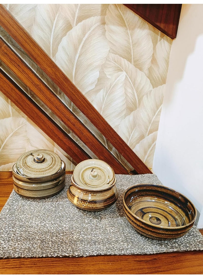 Caffeine Caffeine Ceramic Handmade Stoneware Wooden Brown Combo Dinner Set (15 pcs. Microwave & Dishwasher Safe)  - Image 2