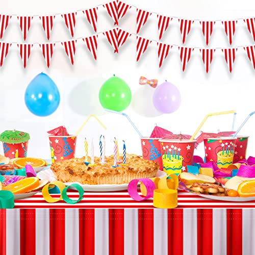 Chumia 10 Pcs Carnival Theme Party Decorations Circus Decorations Carnival Table Skirts Carnival Tablecloths Red White Striped Pennant Banners Circus Carnival Bunting Banners for Carnival Circus - Image 5