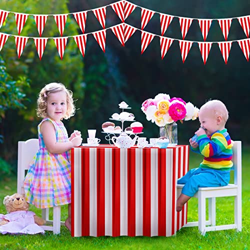 Chumia 10 Pcs Carnival Theme Party Decorations Circus Decorations Carnival Table Skirts Carnival Tablecloths Red White Striped Pennant Banners Circus Carnival Bunting Banners for Carnival Circus - Image 4