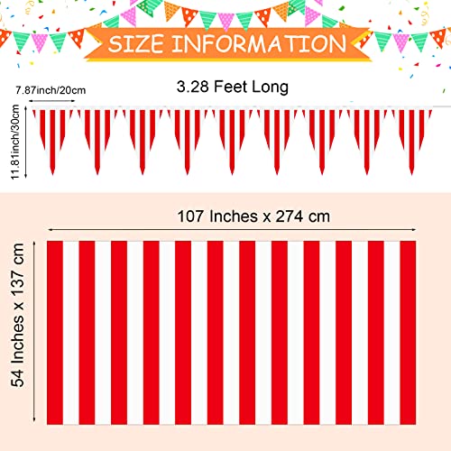 Chumia 10 Pcs Carnival Theme Party Decorations Circus Decorations Carnival Table Skirts Carnival Tablecloths Red White Striped Pennant Banners Circus Carnival Bunting Banners for Carnival Circus - Image 2