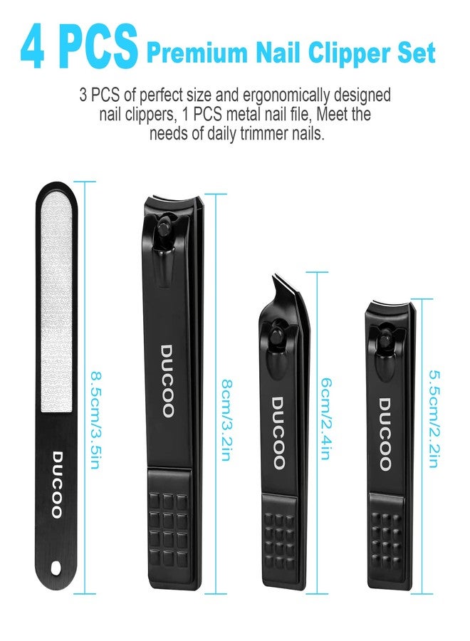 DUCOO Nail Clipper Set, 4 PCS Ultra Sharp Nail Clippers for Men, Women, Adults Toenail Fingernail Clippers, Stainless Steel Nail Cutter & File, Black - Image 2