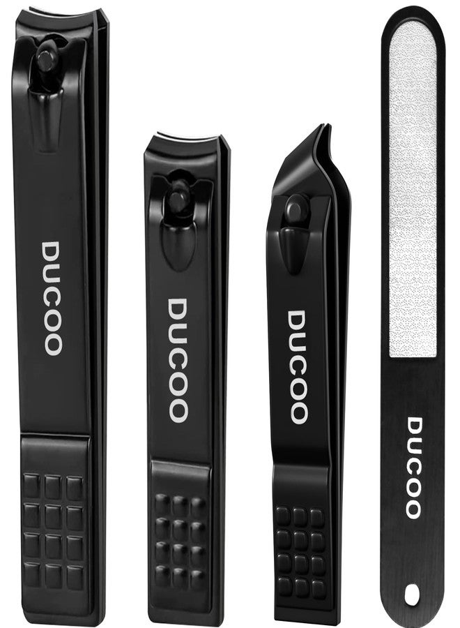 DUCOO Nail Clipper Set, 4 PCS Ultra Sharp Nail Clippers for Men, Women, Adults Toenail Fingernail Clippers, Stainless Steel Nail Cutter & File, Black - Image 1