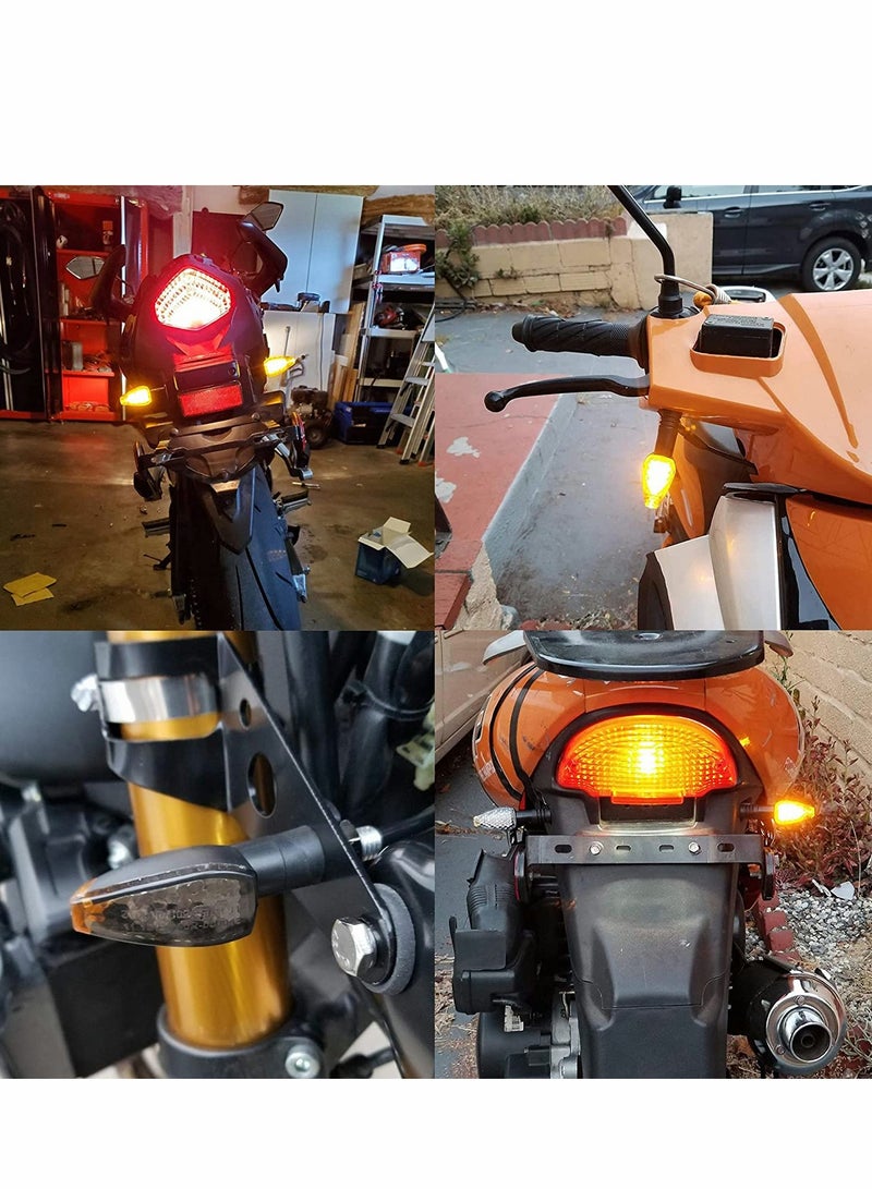 Motorcycle Turn Signal Lights, 4 Pcs 12V Universal Motorbike LED Indicator Blinker Amber Lamp Mini Stalk Arrow Light Front Rear Lights for Motorcycles