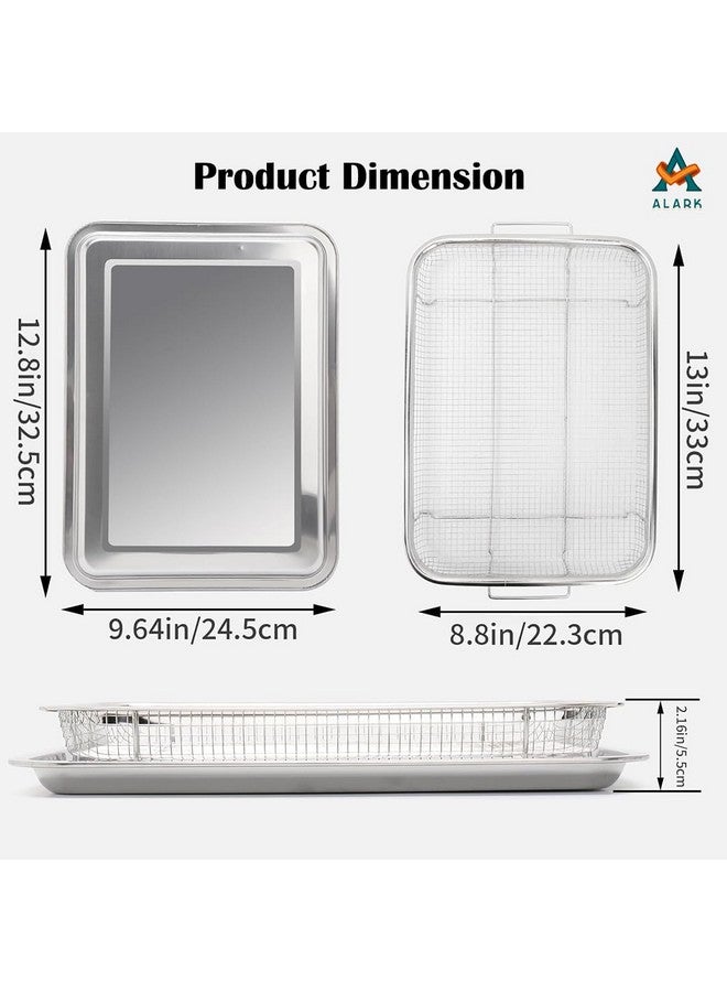 Alark سلة قلاية الهواء من الستانلس ستيل 2 قطعة من ألرك للفرن، صينية قلاية وسلة مجموعة سلة قلاية الهواء للفرن، صينية قلاية غير لاصقة للخبز والدجاج المقرمش، البطاطس المقلية وحلقات البصل - Image 2