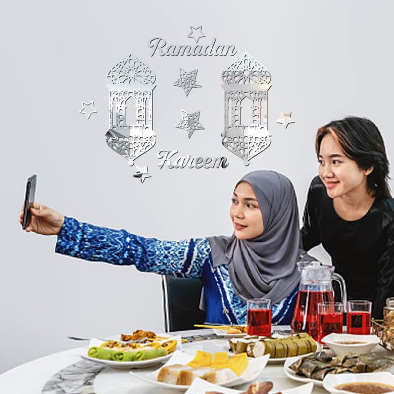 ALIBBON Ramadan Kareem Stickers  Silver Castle Star Stickers Decals  Eid Mubarak Wall Decorations for Home  Islamic Muslim Wall Decor  Eid Mubarak Ramadan Window Clings Mirror Decor - Image 3