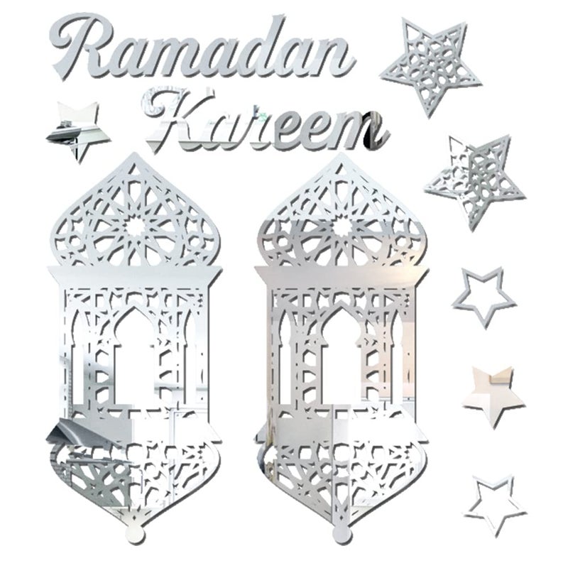 ALIBBON Ramadan Kareem Stickers  Silver Castle Star Stickers Decals  Eid Mubarak Wall Decorations for Home  Islamic Muslim Wall Decor  Eid Mubarak Ramadan Window Clings Mirror Decor - Image 1