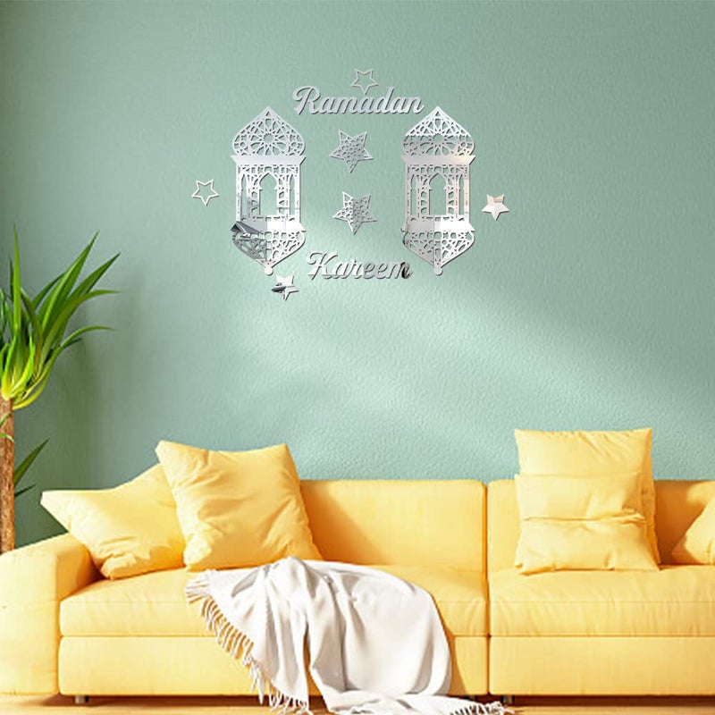 ALIBBON Ramadan Kareem Stickers  Silver Castle Star Stickers Decals  Eid Mubarak Wall Decorations for Home  Islamic Muslim Wall Decor  Eid Mubarak Ramadan Window Clings Mirror Decor - Image 4
