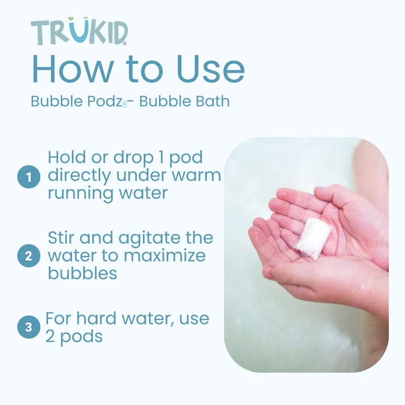 TruKid Bubble Podz Bubble Bath for Kids, Toddlers, & Babies, Tear Free Gentle & Refreshing Bath Bomb for Sensitive Skin with Natural Moisturizers, Non-Toxic, pH Balanced, Eucalyptus Scent (60 Podz) - Image 4