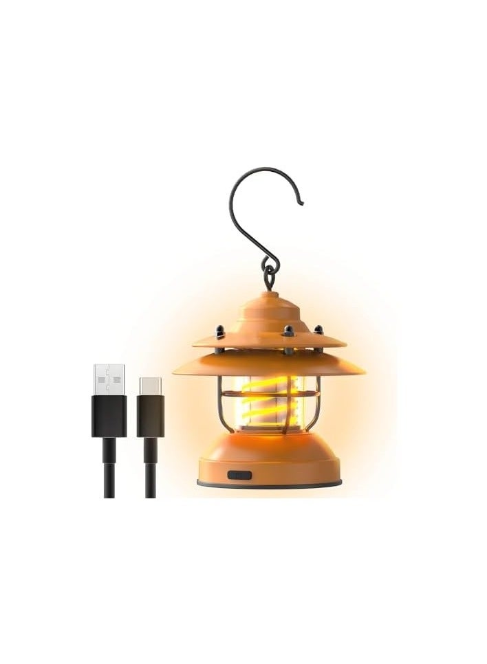 erorex Mini LED Camping Lantern,Rechargeable Retro Warm Camp Light,Battery Powered Metal Vintage Hanging Lamp,Portable Waterpoor Outdoor Tent Bulb, Emergency Lighting for Power Failure,Outages  - Image 1
