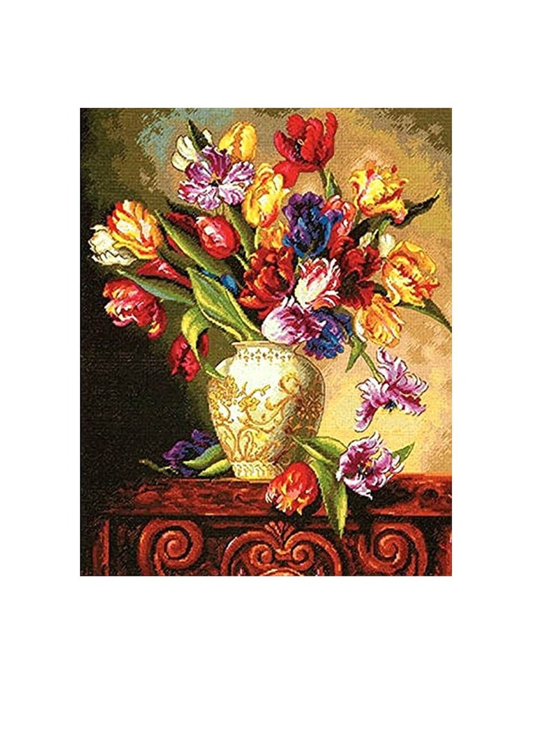 Cross Counted Gold Cross Stitch Kit Parrot Tulips Flowers - Image 2