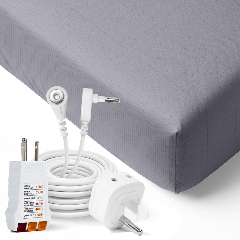GroundLuxe GroundLuxe Organic Fitted Grounding Sheet in Gray for a King Size Bed  - Image 1