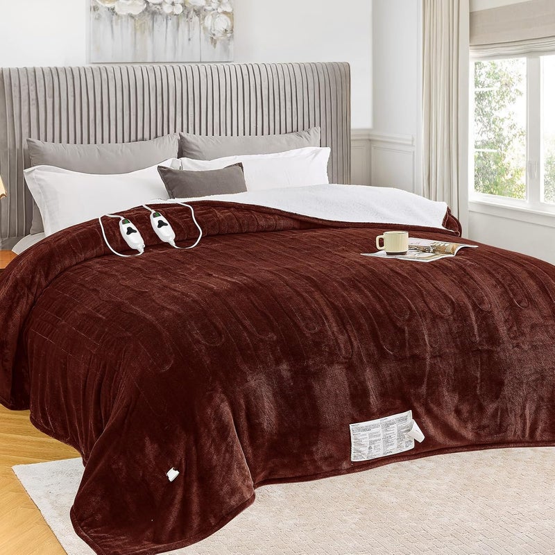 greenoak Heated Blanket Electric Queen Size 84"X90" Dual Control, Heating Blankets with 10 Levels 8 Hours Auto-Off Overheat Protection, Soft Flannel Sherpa Fluffy House Warming GIF,ETL Mocha - Image 1