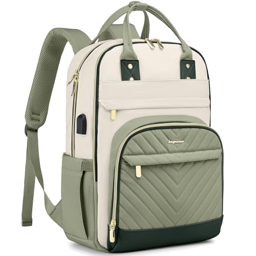 bagswan Laptop Backpack for Women Work Bag 156 inch Travel Backpack with USB Charger College Bookbag Waterproof Business Computer Backpack Antitheft Casual Backpacks for Nurse Teacher Beige Light Green - Image 1