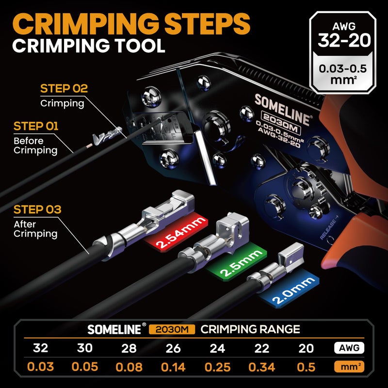 SOMELINE SOMELINE® Crimp Tool Connector Kit, JST-PH 2.0mm/JST-XH 2.5mm/Du Pont 2.54mm Connector Set, 27 Types of Connectors, 32-20 AWG Ratcheting Crimper for Du pont,JST Series,KF2510,Molex,TE Series  - Image 2