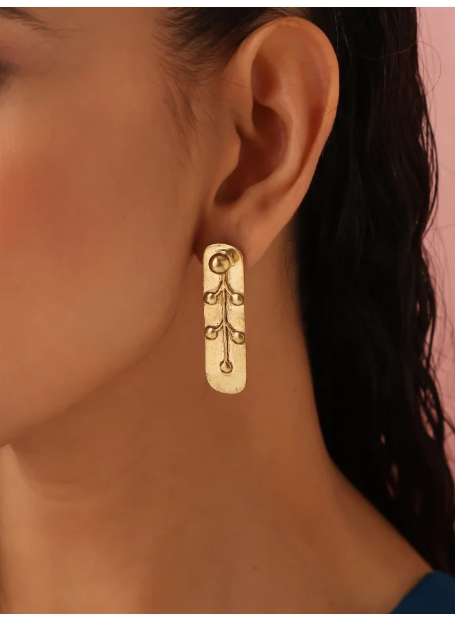 trueBrowns trueBrowns Brass Embossed Rectangular Earrings