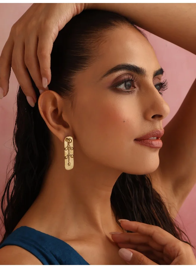 trueBrowns trueBrowns Brass Embossed Rectangular Earrings