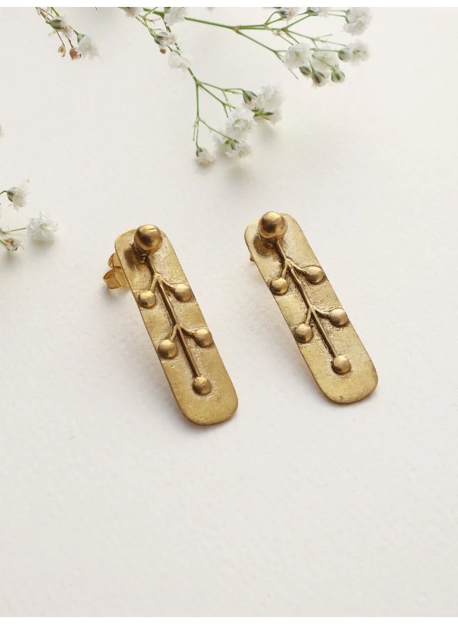 trueBrowns Brass Embossed Rectangular Earrings