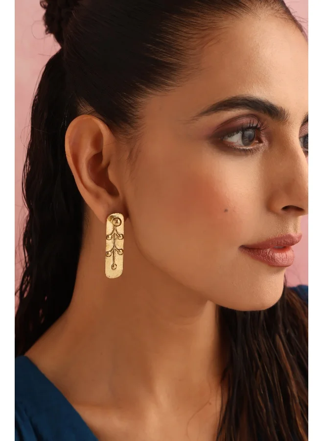 trueBrowns trueBrowns Brass Embossed Rectangular Earrings