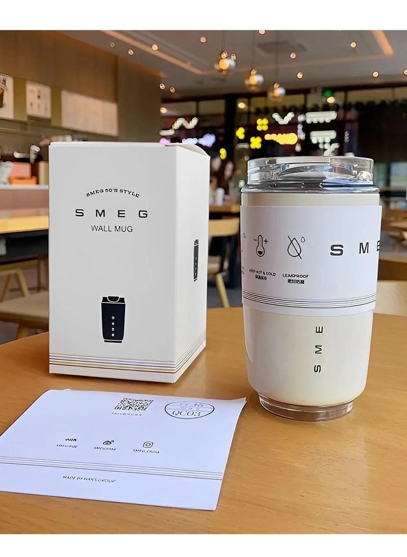 smeg - Travel Coffee Mug, Insulated Beverage Cup With Leakproof Lid, Long Lasting Coffee Tumbler With Lid And Straw, Travel Coffee Thermos White - Image 1