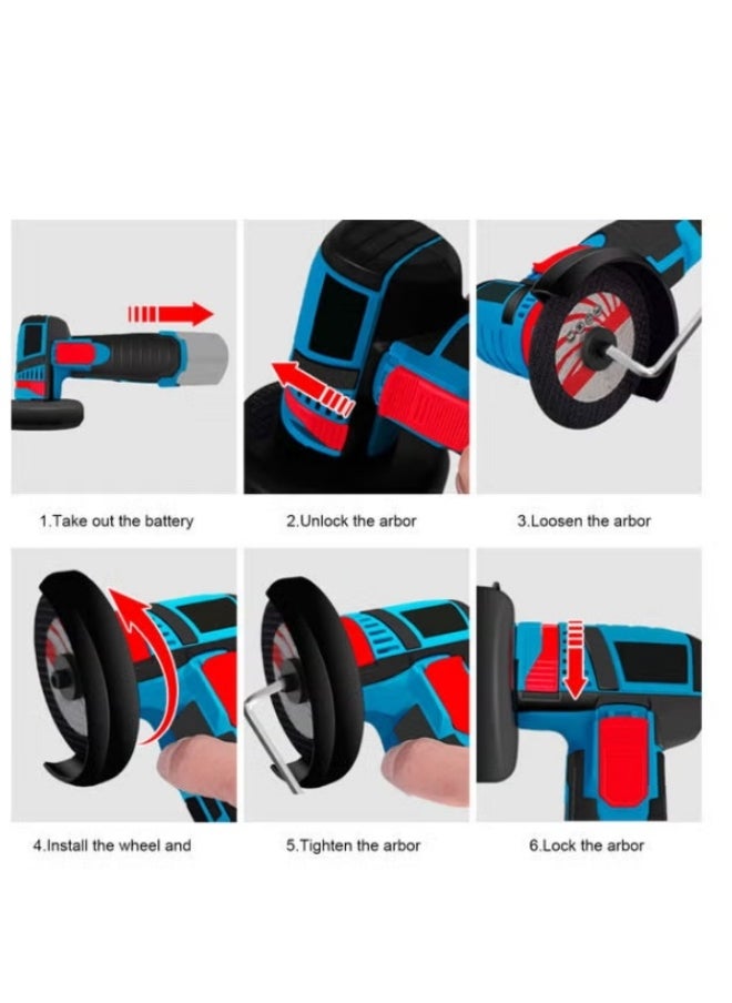 Generic 1 Battery, 1 Charger, Electric Angle Grinder 300W, Multi-color, 27x9x14cm  - Image 4