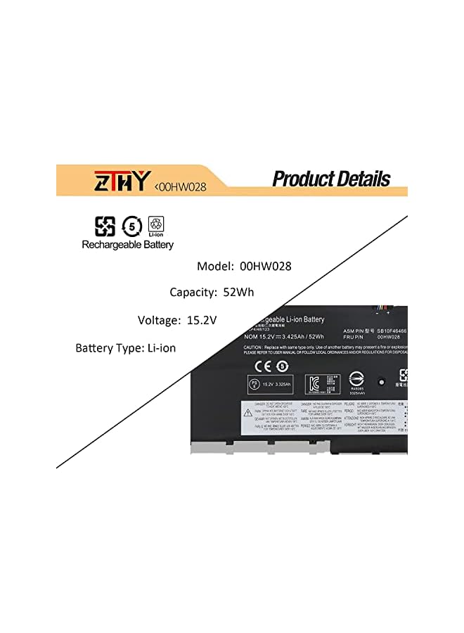 ZTHY 00Hw028 00Hw029 Laptop Battery For Lenovo Thinkpad X1 Carbon 2016 Thinkpad X1 Carbon 4Th 01Av457 01Av441 01Av439 Sb10F46467 01Av409 01Av410 00Hw029 01Av458 01Av444 01Av438 01Av440 15.2V 52Wh - Image 3
