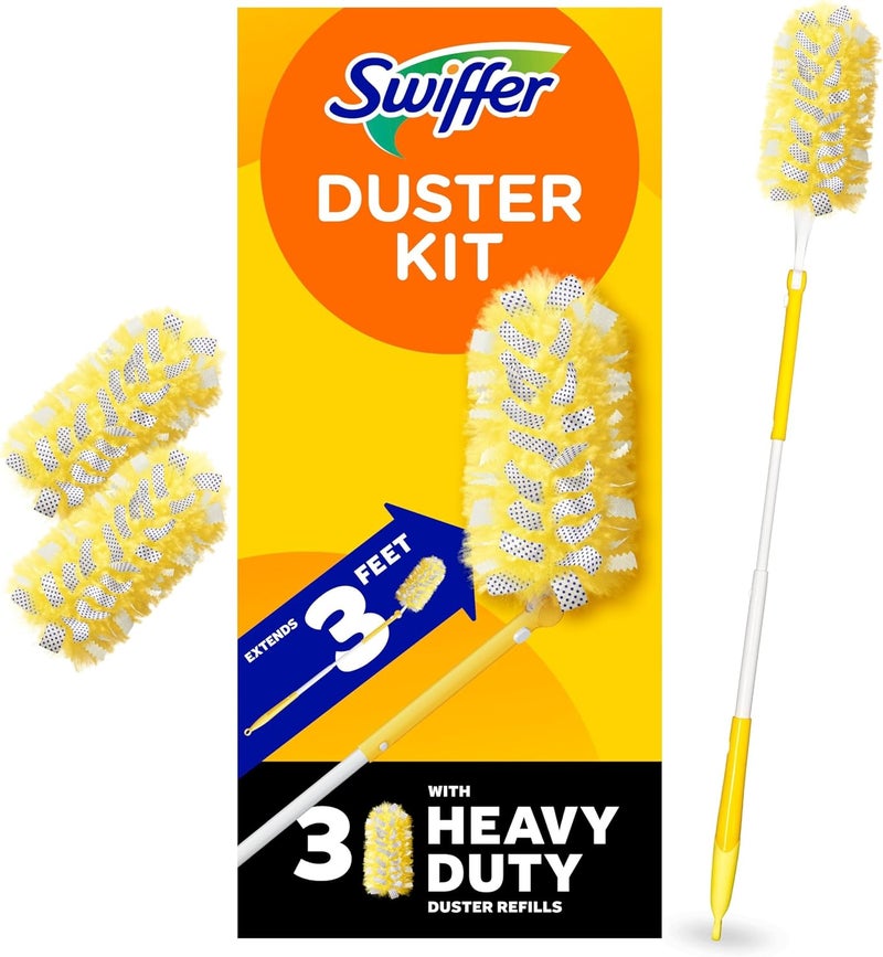 Swiffer 360 Dusters Extendable Handle Starter Kit, 3 Count Duster Refill, Yellow, 44750 - Image 1