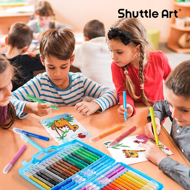 Shuttle Art 48 Colors Gel Crayons for Toddlers, Non-Toxic Crayons Set with 1 Brush and Foldable Case for Kids Children Coloring, Crayon-Pastel-Watercolor Effect, Ideal for Window Paper Glass - Image 5