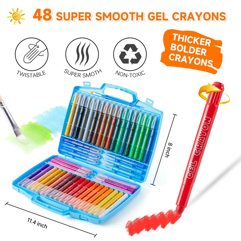 Shuttle Art 48 Colors Gel Crayons for Toddlers, Non-Toxic Crayons Set with 1 Brush and Foldable Case for Kids Children Coloring, Crayon-Pastel-Watercolor Effect, Ideal for Window Paper Glass - Image 3