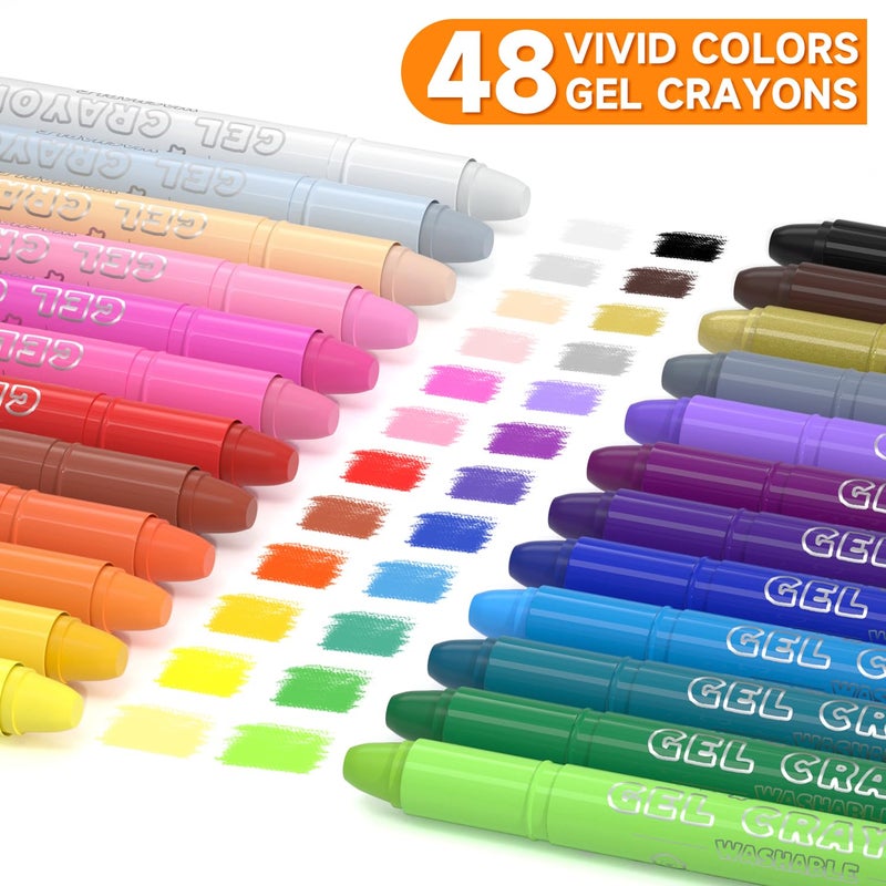 Shuttle Art 48 Colors Gel Crayons for Toddlers, Non-Toxic Crayons Set with 1 Brush and Foldable Case for Kids Children Coloring, Crayon-Pastel-Watercolor Effect, Ideal for Window Paper Glass - Image 2