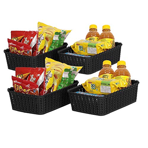 Cutting EDGE Plastic Multipurpose Sturdy Storage Baskets For Cosmetics Office Fruit Vegetable Bathroom Stationary Home Basket with Handle - Black (Set of 4, Mini) - Image 5