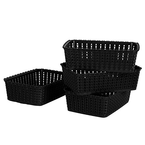 Cutting EDGE Plastic Multipurpose Sturdy Storage Baskets For Cosmetics Office Fruit Vegetable Bathroom Stationary Home Basket with Handle - Black (Set of 4, Mini) - Image 1