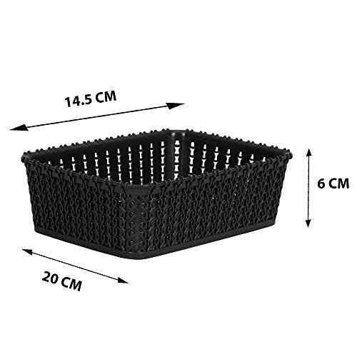 Cutting EDGE Plastic Multipurpose Sturdy Storage Baskets For Cosmetics Office Fruit Vegetable Bathroom Stationary Home Basket with Handle - Black (Set of 4, Mini) - Image 2