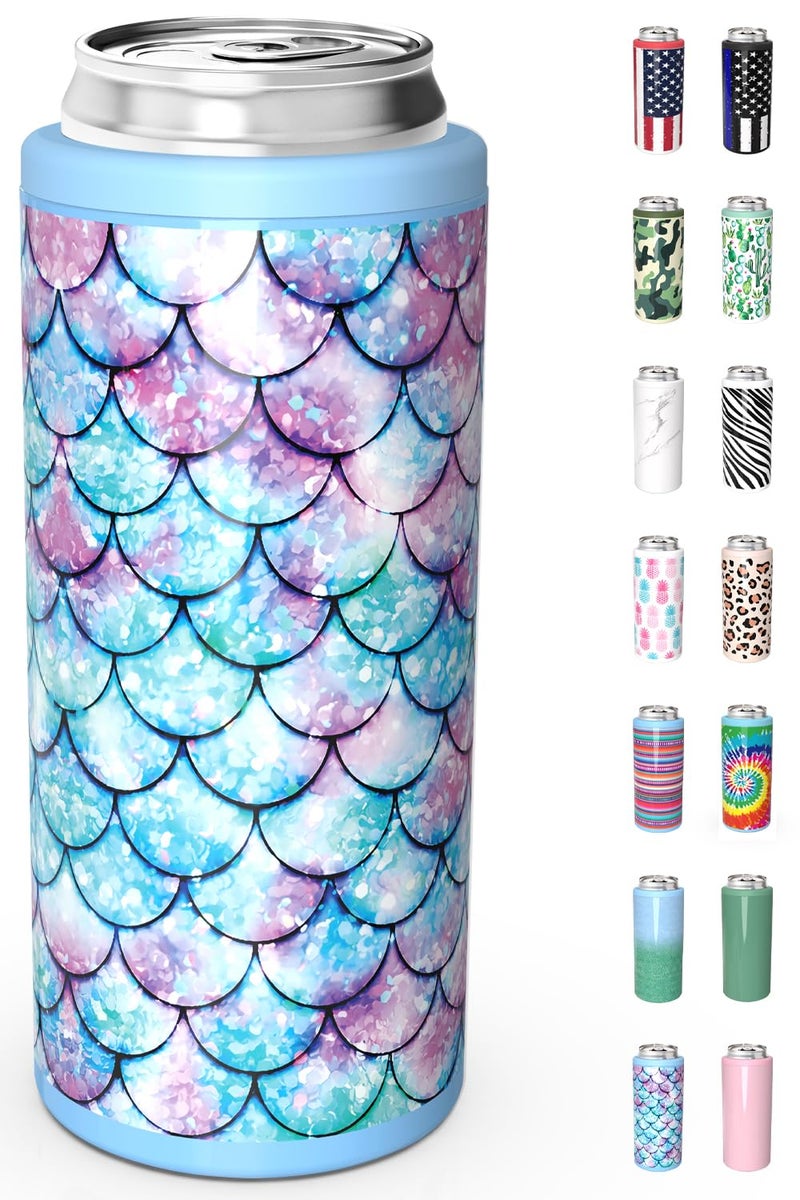 TILUCK Skinny Can Cooler for Slim Beer Hard Seltzer Stainless Steel DoucleWalled Stainless Steel Insulated Slim Cans Standard 12 oz Fish ScalesNEW