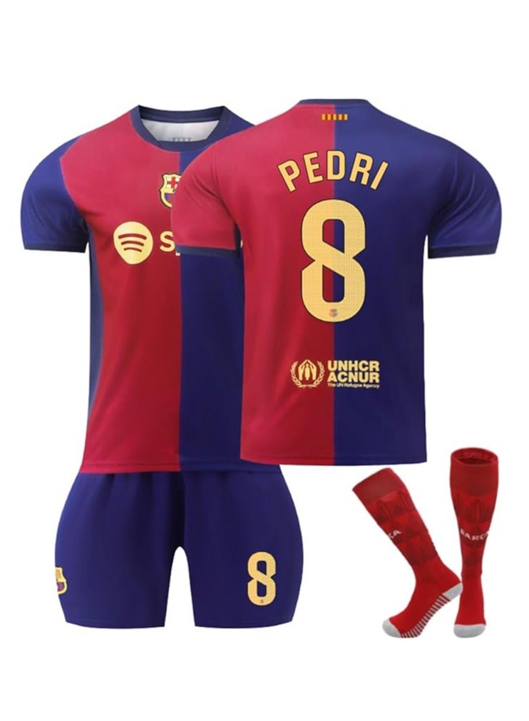 عام 2024/25 برشلونة قميص كرة القدم المنزلي PEDRI #8 مجموعة هدايا تتضمن القميص والشورت والجوارب بمقاس المراهقين والكبار. - Image 1