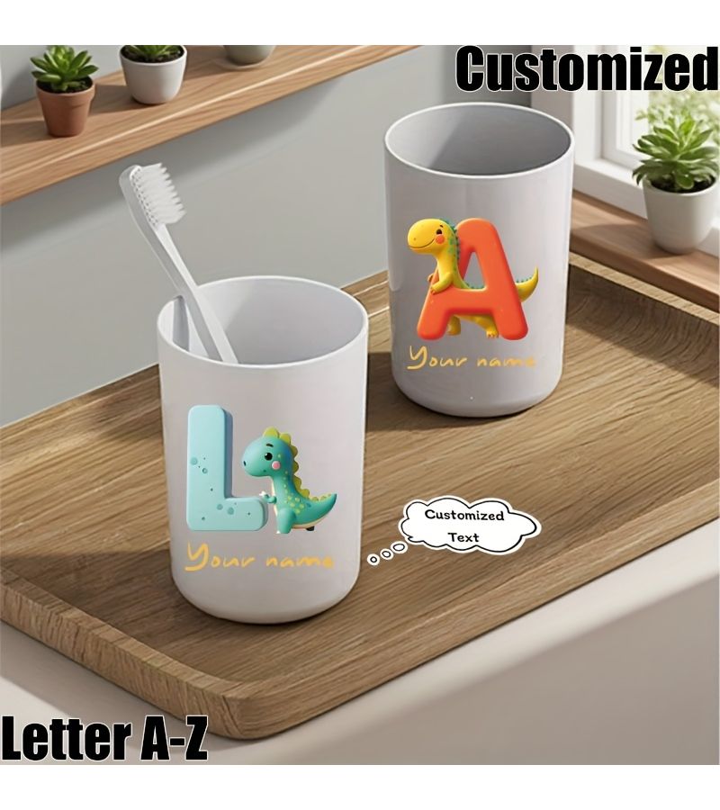 Custom White Dinosaur Letter Print Water Cup Personalized Toothbrush Cup For Home Travel School Holiday Camping Gift For Friends And Partners - Image 1
