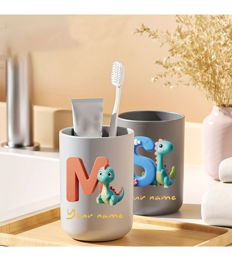 Custom White Dinosaur Letter Print Water Cup Personalized Toothbrush Cup For Home Travel School Holiday Camping Gift For Friends And Partners - Image 2