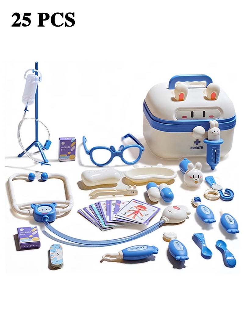 25PCS Doctor Kit for Kids Pretend Play Educational Doctor Toys, Medical Kit with Stethoscope, Doctor Playset for Dentist Doctor, Role Play Toys for 3-8 Years Old Girls and Boys Toddler Gifts (Blue) - Image 1