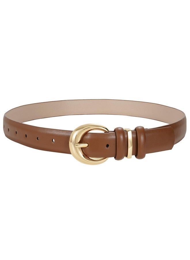 TRIWORKS Women Leather Belt for Jeans Pants Fashion Ladies Skinny Faux Leather Dress belt with Gold Buckle, Brown, Fit Waist Size 27"-31" - Image 1