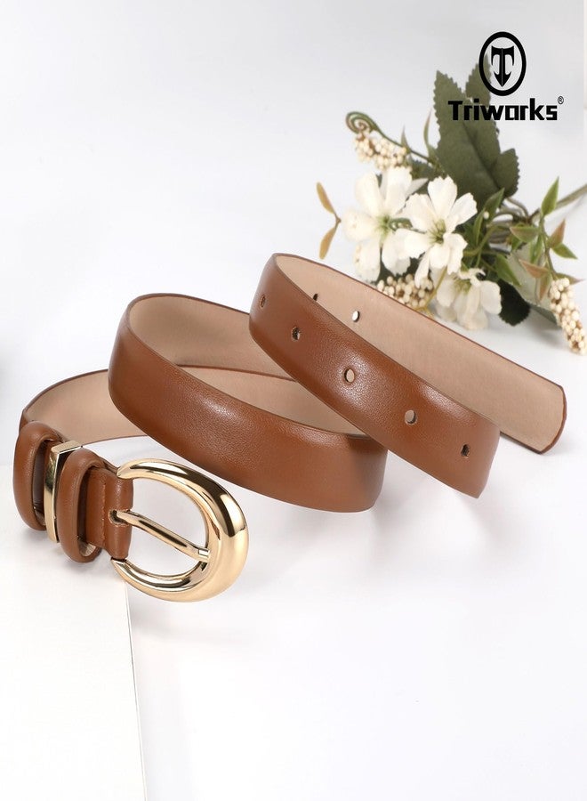 TRIWORKS Women Leather Belt for Jeans Pants Fashion Ladies Skinny Faux Leather Dress belt with Gold Buckle, Brown, Fit Waist Size 27"-31" - Image 4