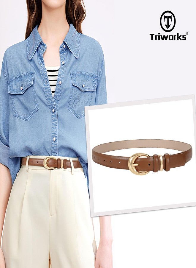 TRIWORKS Women Leather Belt for Jeans Pants Fashion Ladies Skinny Faux Leather Dress belt with Gold Buckle, Brown, Fit Waist Size 27"-31" - Image 3